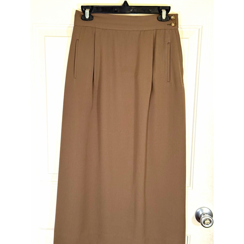 E. Andrews Brown Granny preppy Long Straight Pencil Skirt Size 10 USA classic